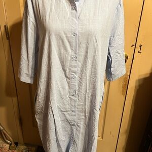 70’s Chambray Light Blue Midi Dress button up utility Grandmacore large